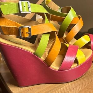 Multi-color leather Kork-ease wedge